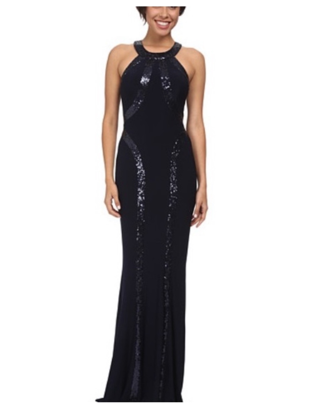 Xscape Black Halter Maxi Formal/prom Dress with Sequin Trim size 8